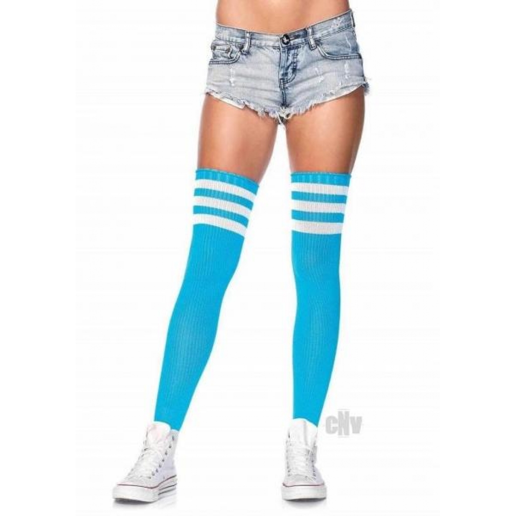 Athlete Thigh Hi 3 Stripe Os Blue - Bodystockings, Pantyhose & Garters