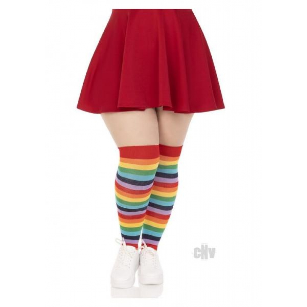 Spandex Acrylic Rainbow Thigh High 1x-2x - Bodystockings, Pantyhose & Garters