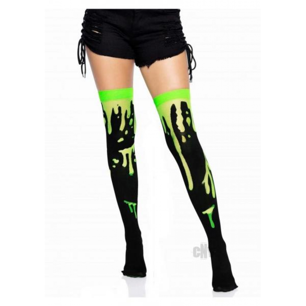 Splatter Thigh Highs Os Green - Bodystockings, Pantyhose & Garters