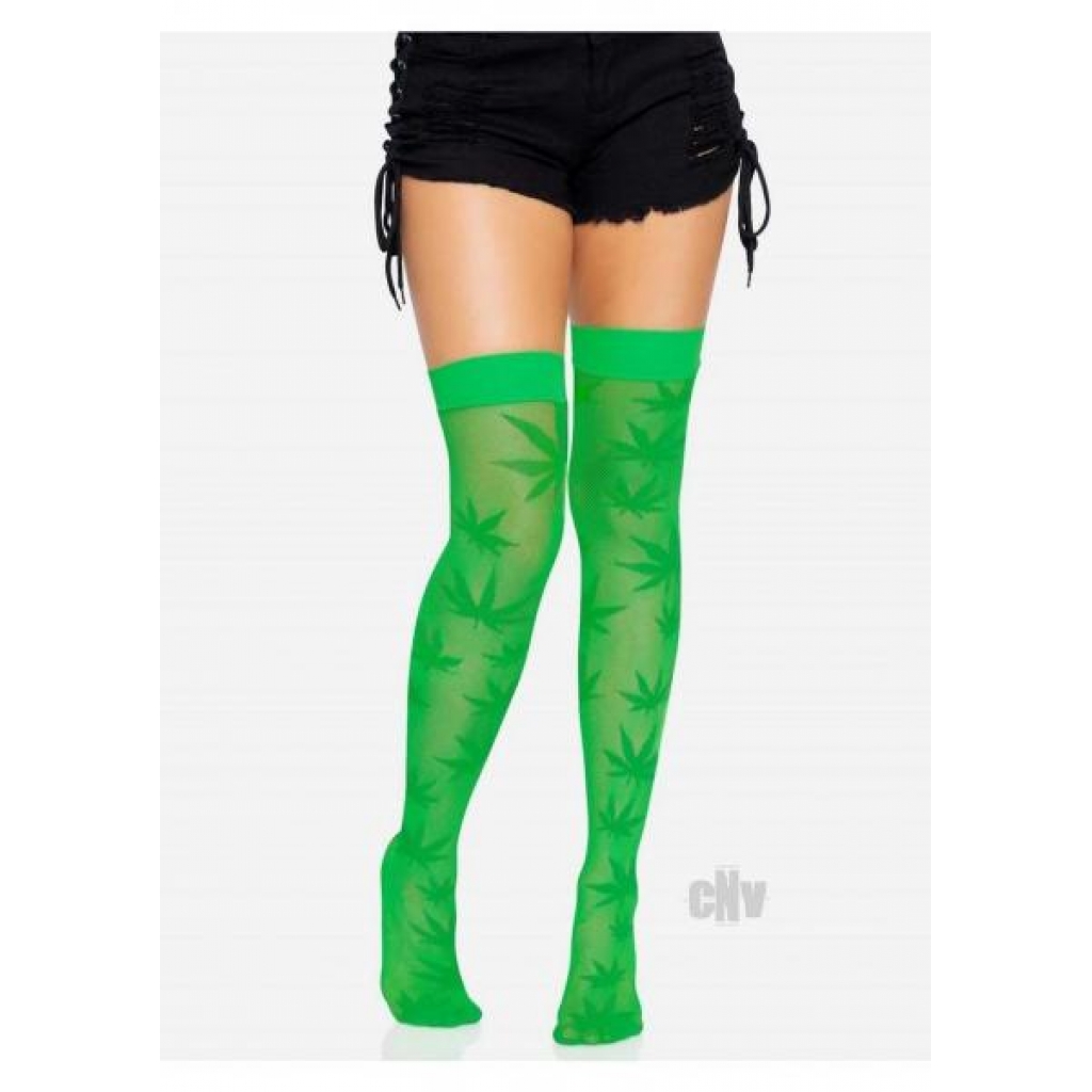 420 Net Thigh Highs Os Green - Bodystockings, Pantyhose & Garters