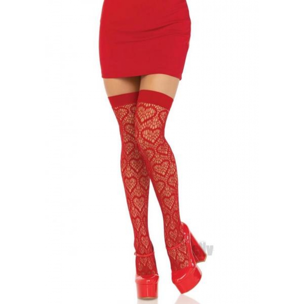 Heart Net Thigh High Os Red - Bodystockings, Pantyhose & Garters