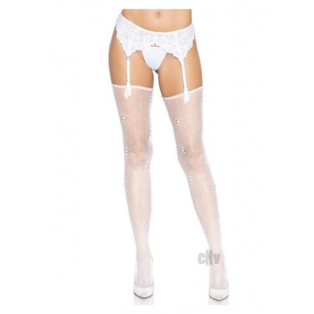 Daisy Dot Stocking Scallop Top Os White - Bodystockings, Pantyhose & Garters