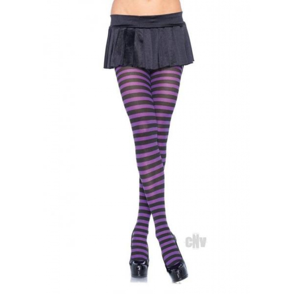 Striped Tights Plus Black/purple - Bodystockings, Pantyhose & Garters