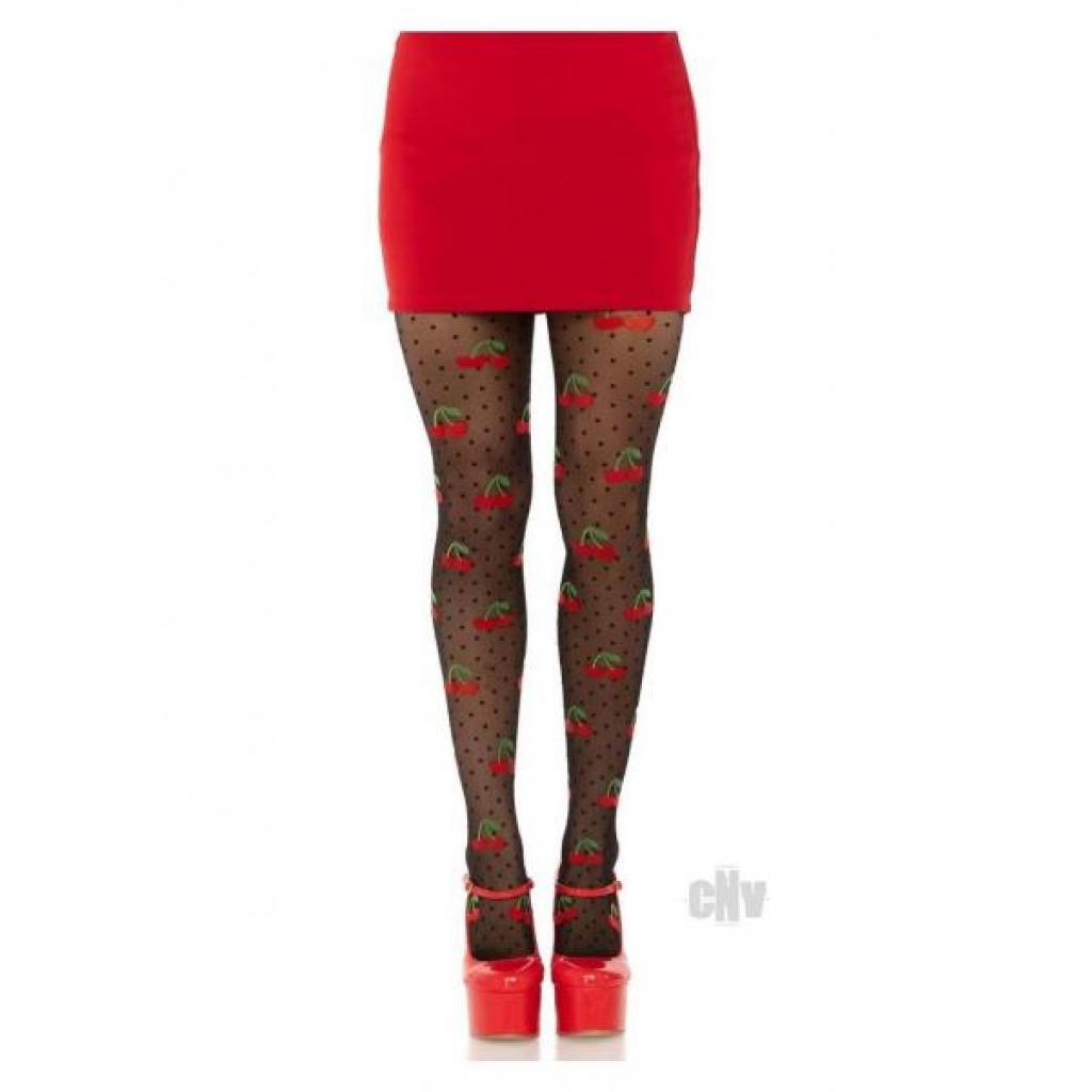 Spandex Dot Cherry Tights Os Blk - Bodystockings, Pantyhose & Garters