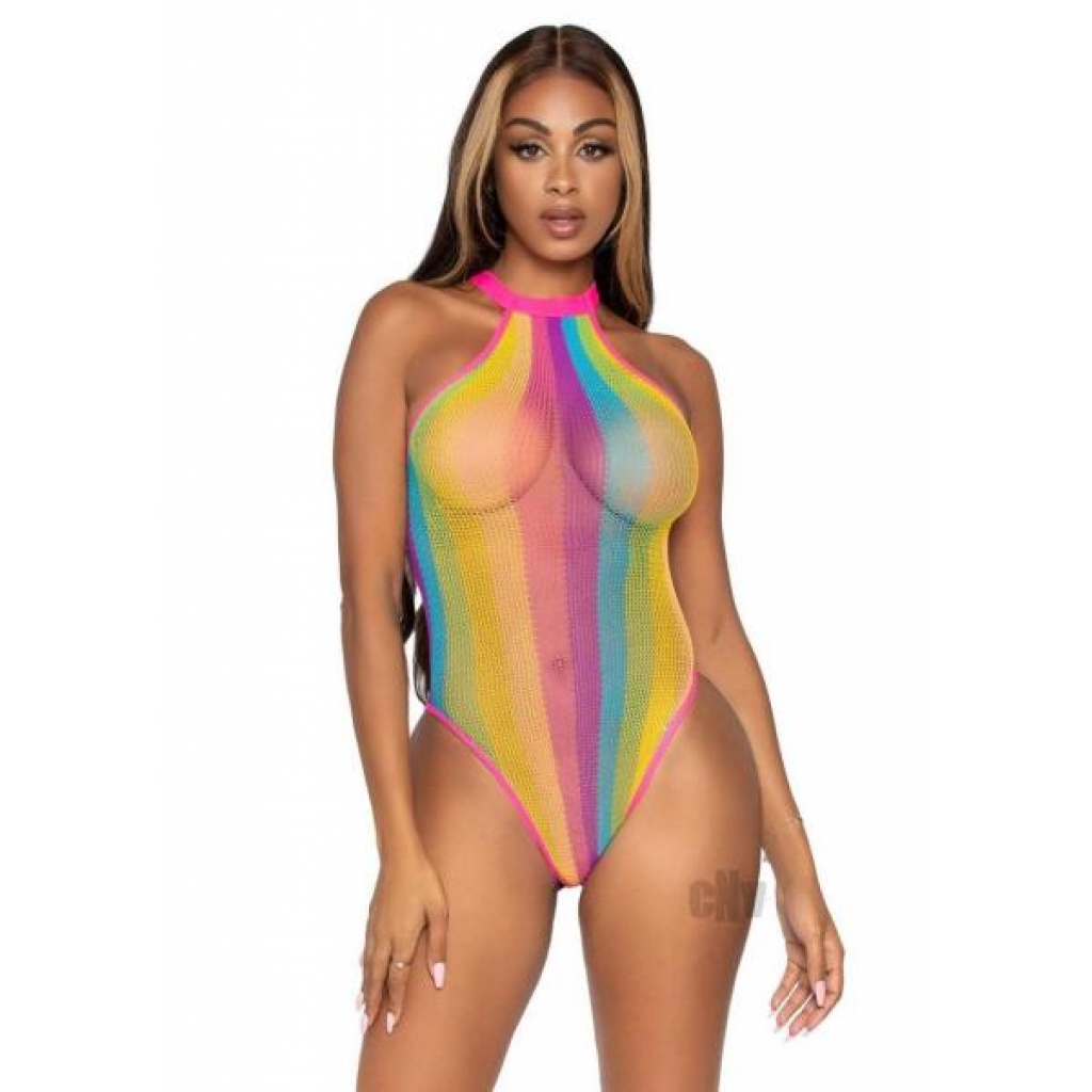 Rainbow Striped Halter Bodysuit with Snap Crotch - Multicolor