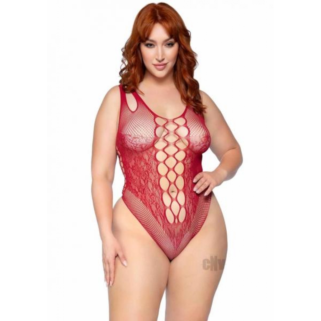 Chic Seamless Bodysuit with Cheeky Cut - 1X/2X Burgundy