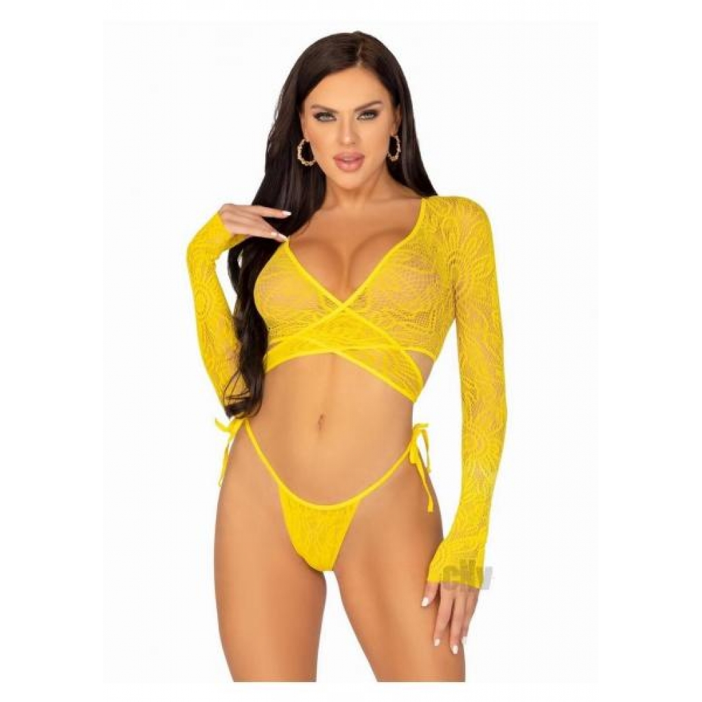 Daisy Lace Wrap Top Tie Panty - OS - Yellow