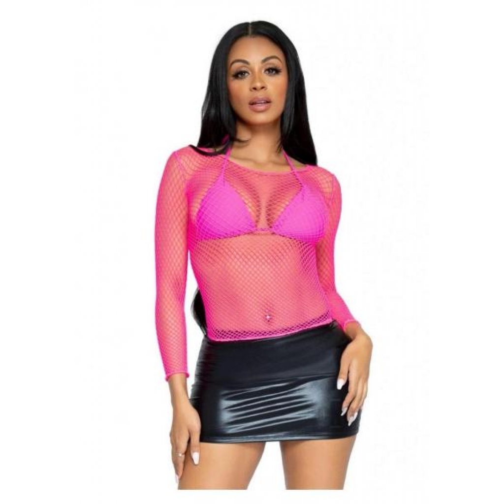 Spandex Long Sleeve Industrial Net Shirt Neon Pink