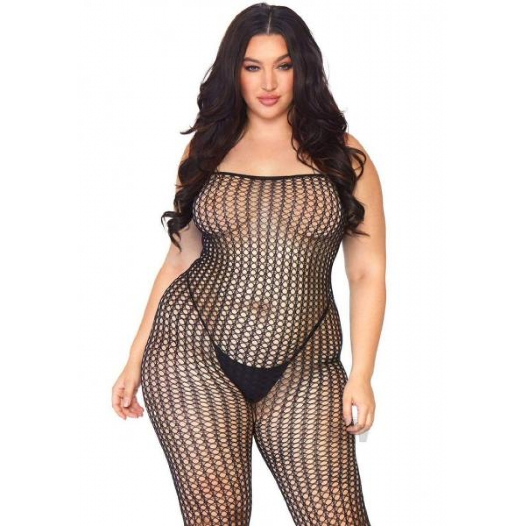 Seamless Crochet Bodystocking Plus Black - Bodystockings, Pantyhose & Garters