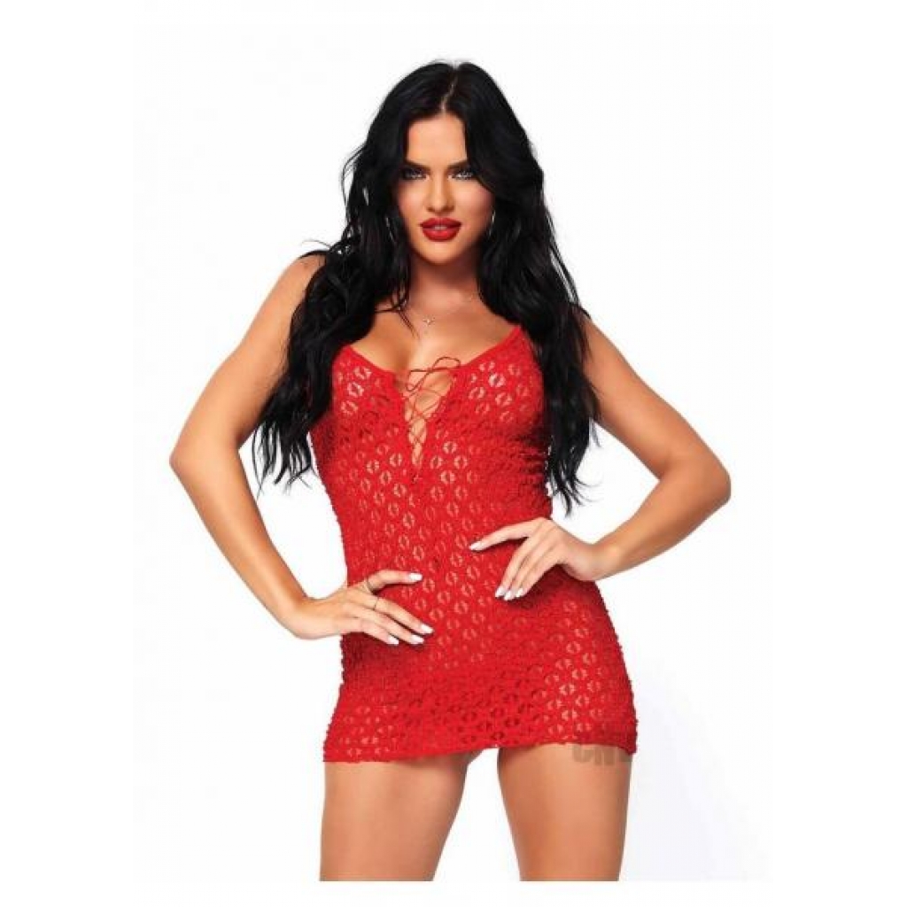 Mini Dress Lace Up Front G String - Red