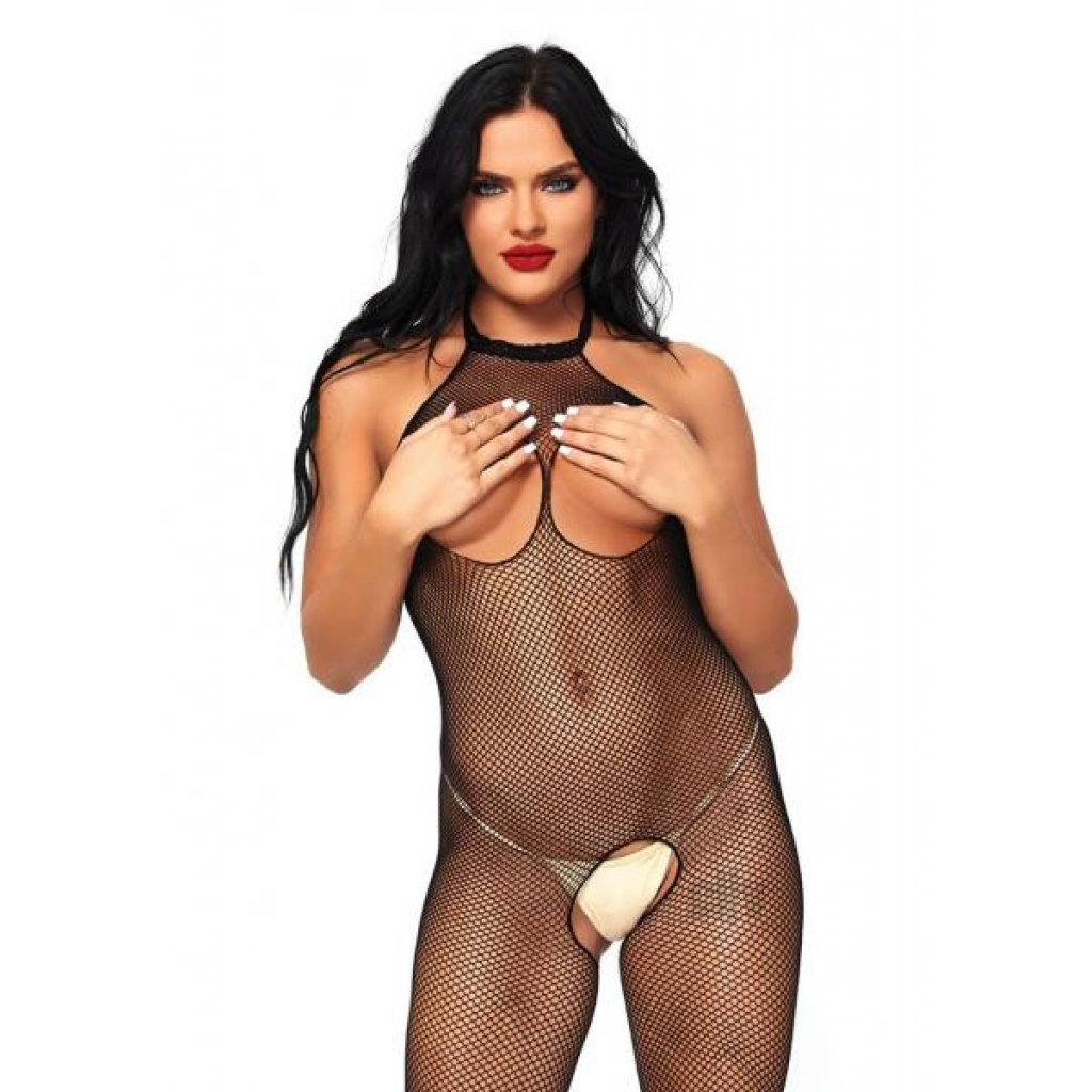 Seamless Net Halter Body Open Os Black - Bodystockings, Pantyhose & Garters