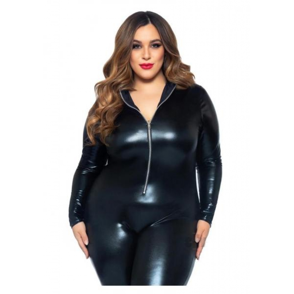 Lame Zipper Cat Suit 1x/2x Blk - Sexy Costumes