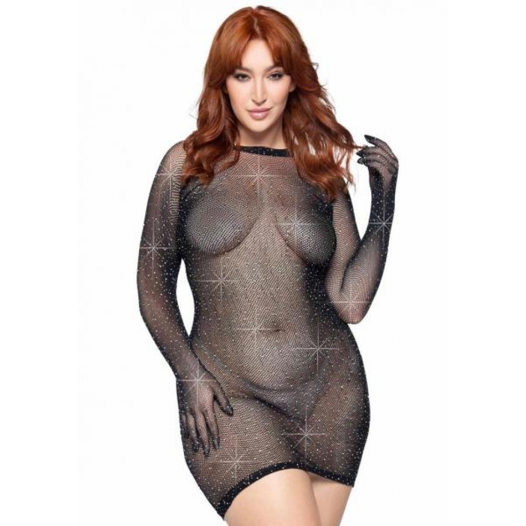 Rhinestone Fishnet Mini Dress - Plus Size