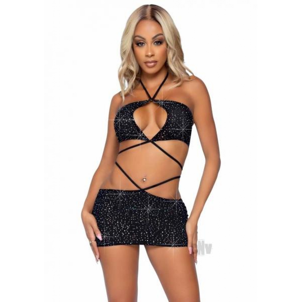 Rhinestone Keyhole Bandeau 2pc Set - Small Black