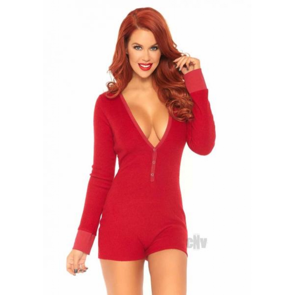 Brushed Romper Long John - Red