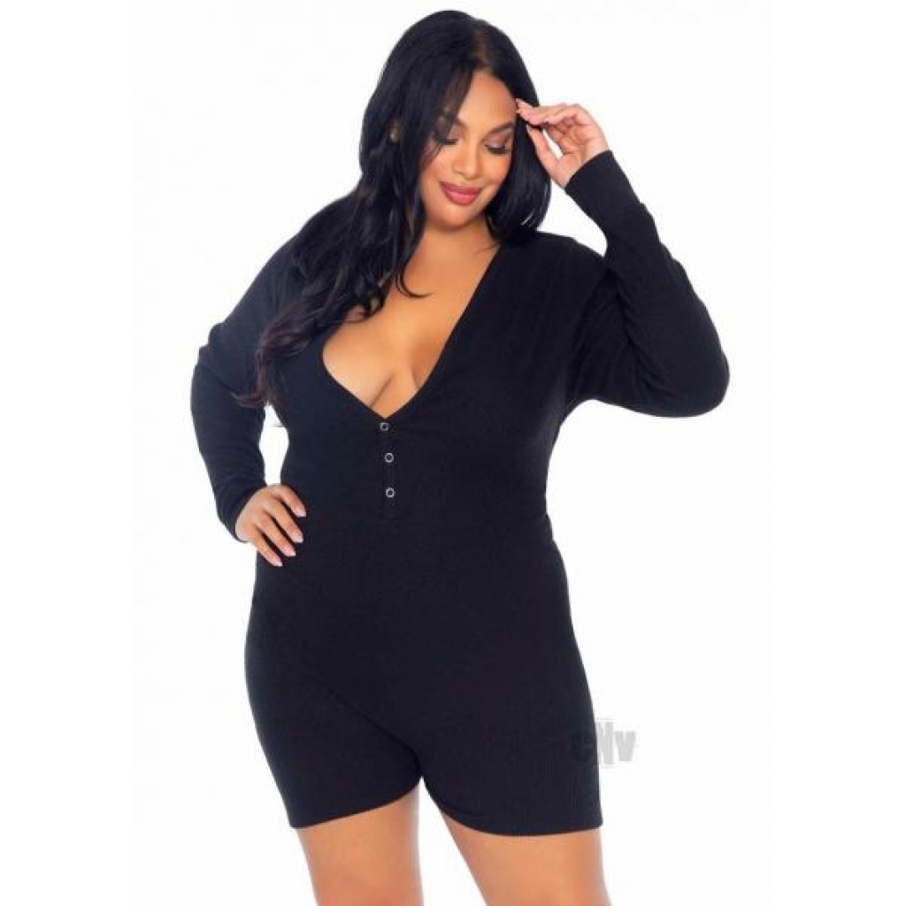 Brushed Romper Long John/Flap 1x/2x Blk