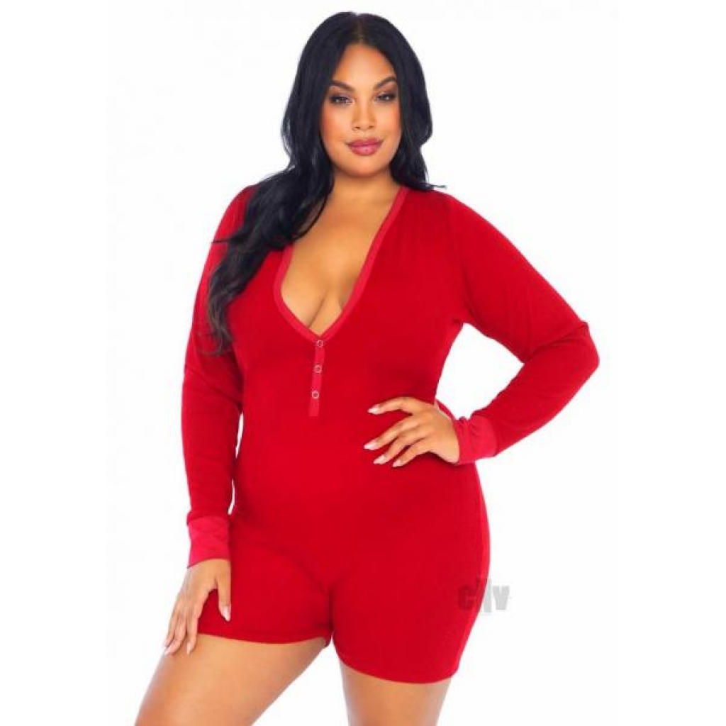 Brushed Romper - Long John/Flap - 1X/2X Red