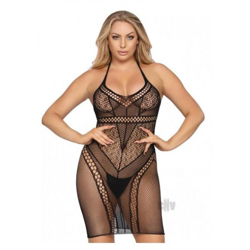 Multi Net Halter Mini Dress Os Black - Bodystockings, Pantyhose & Garters