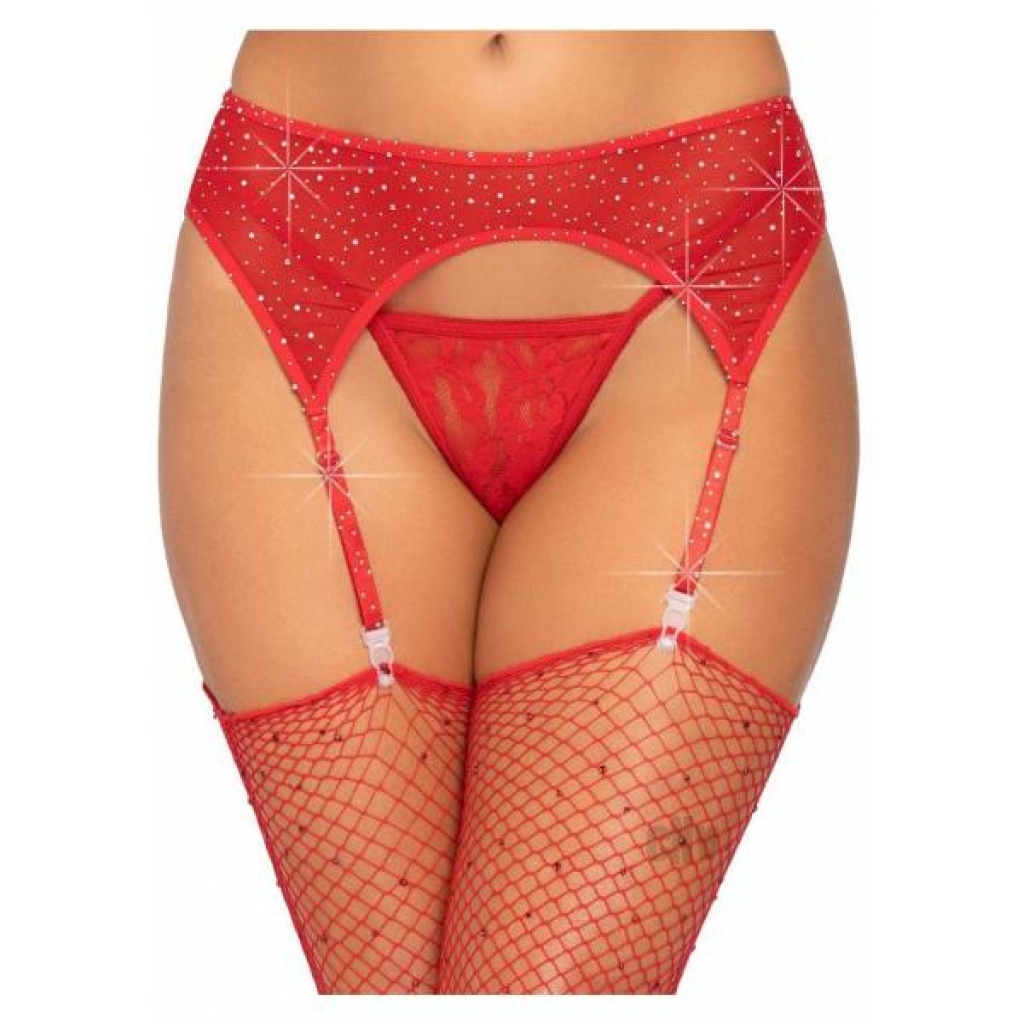 Rhinestone Garter Belt Os Red - Bodystockings, Pantyhose & Garters