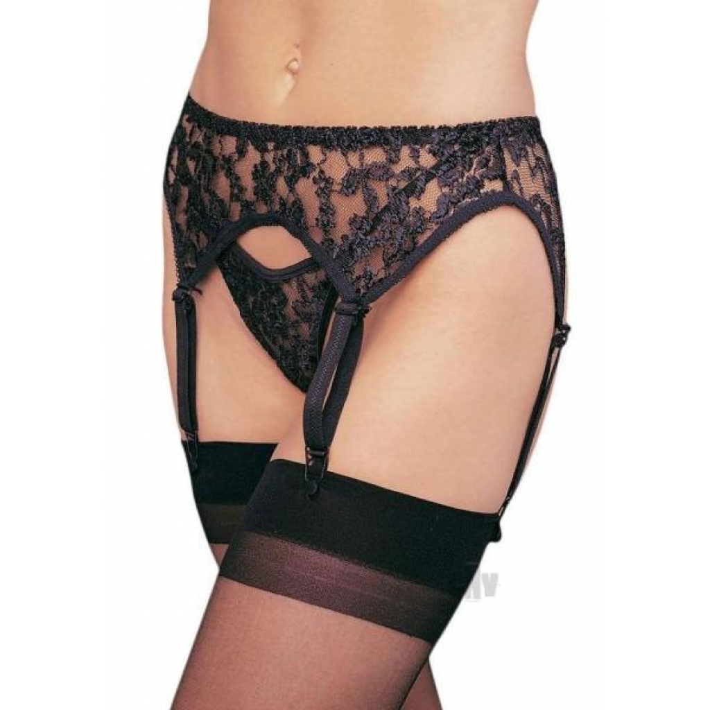 Lace Garter Thong 6pc Plus Black - Babydolls & Slips