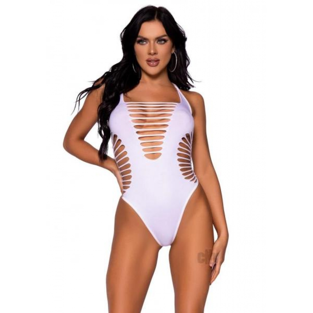 Seamless Shred Thong Bodysuit Os Wht - Bodystockings, Pantyhose & Garters