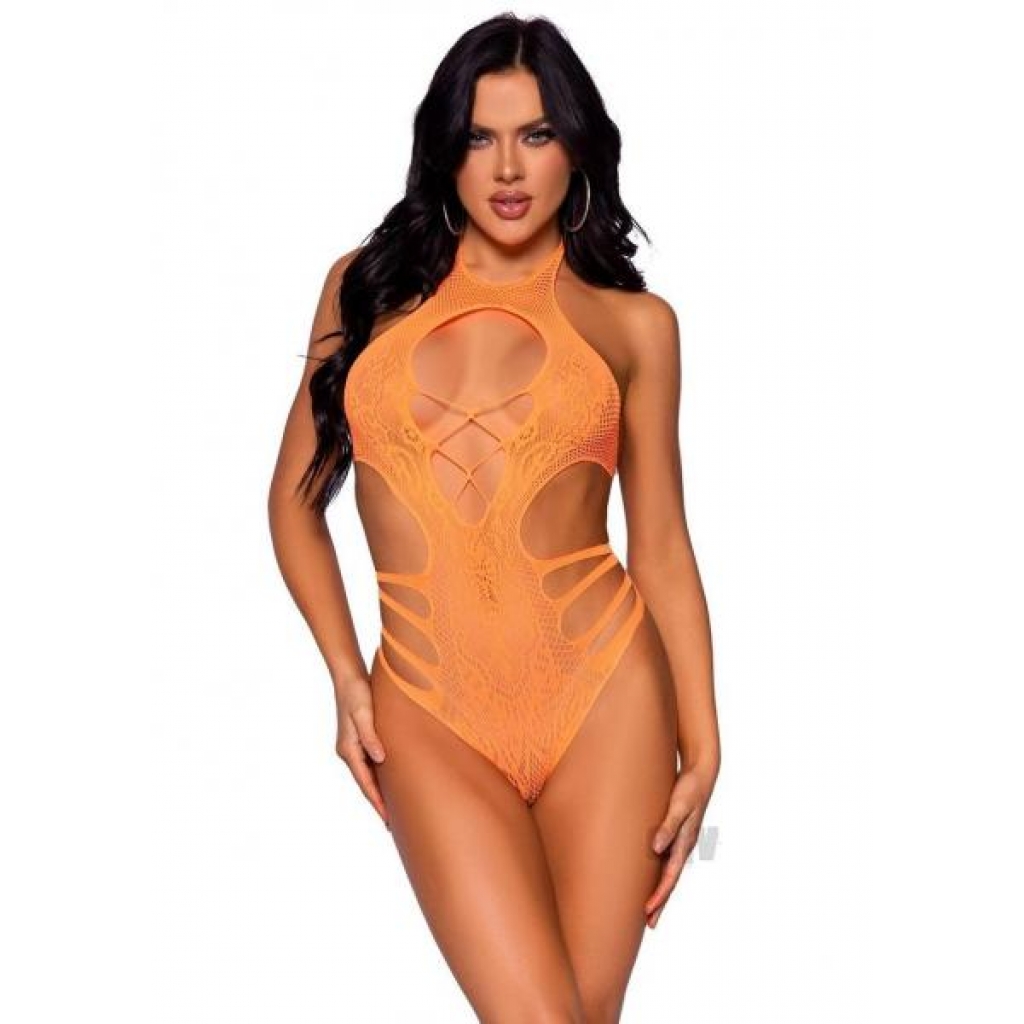 Seamless Lace Strappy Bodysuit Os Orn - Bodystockings, Pantyhose & Garters