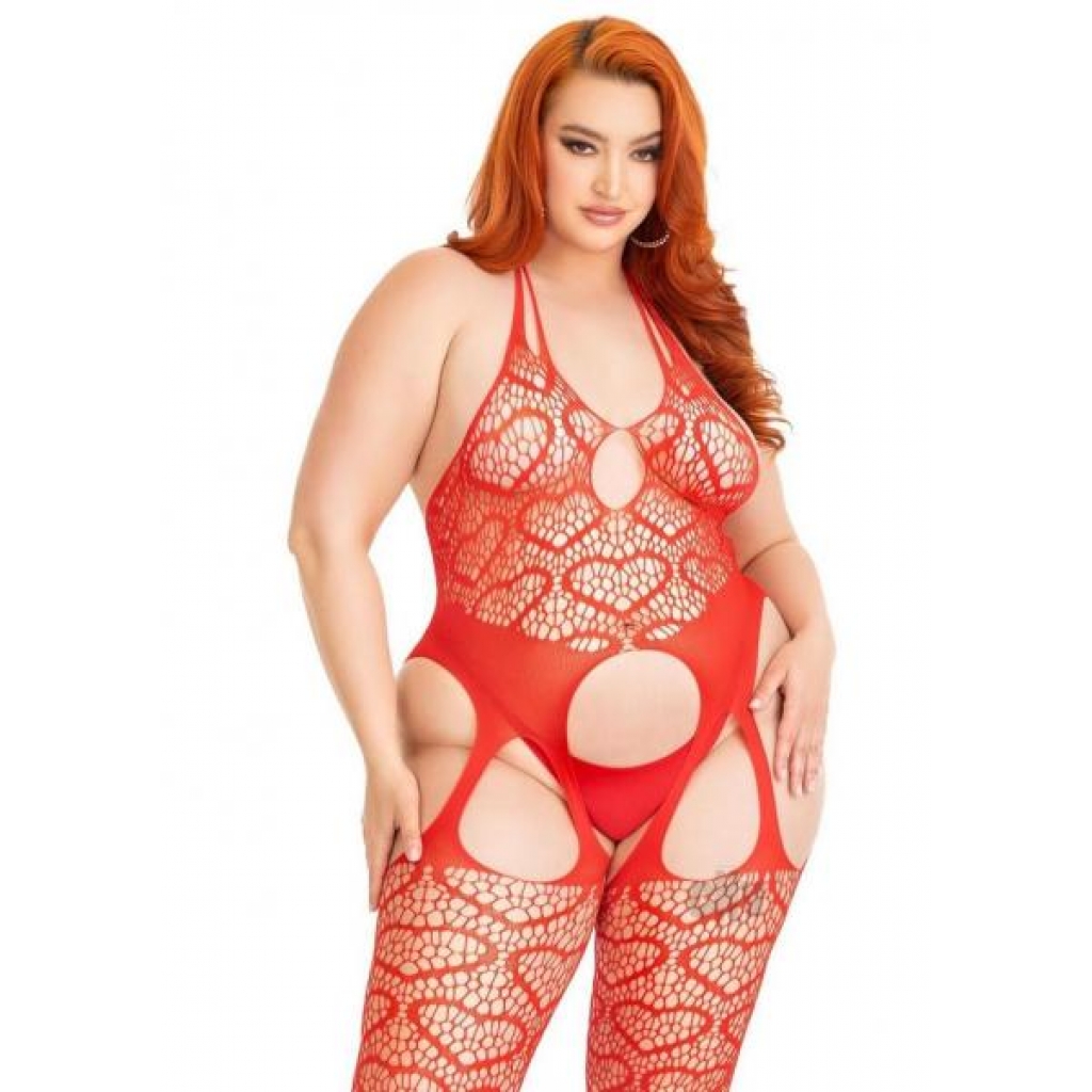 Seamless Heart Suspend Body 1x/2x Red - Bodystockings, Pantyhose & Garters