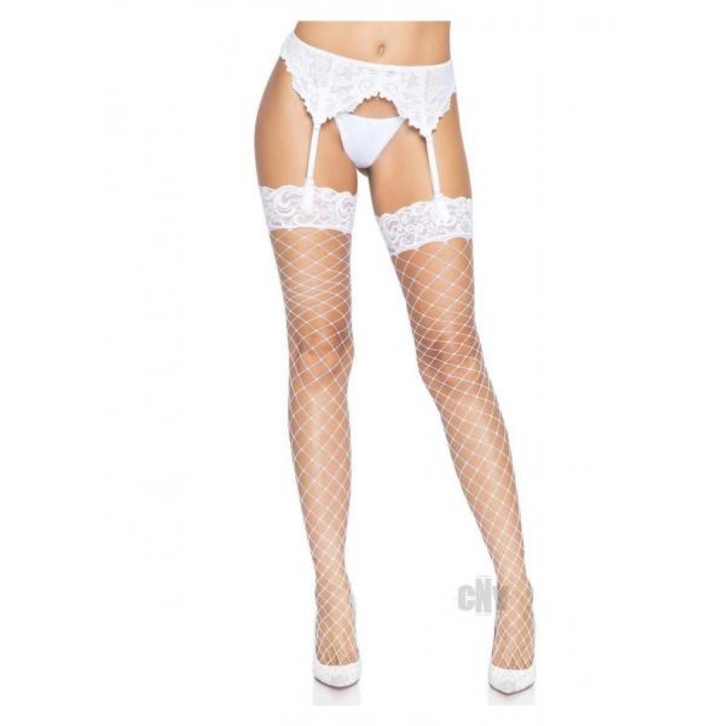 Fence Net Stocking Lace Top Os Wht - Bodystockings, Pantyhose & Garters