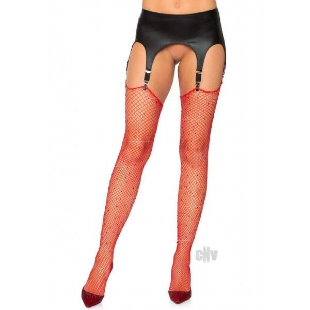 Rhinestone Fishnet Stockings Os Red - Bodystockings, Pantyhose & Garters