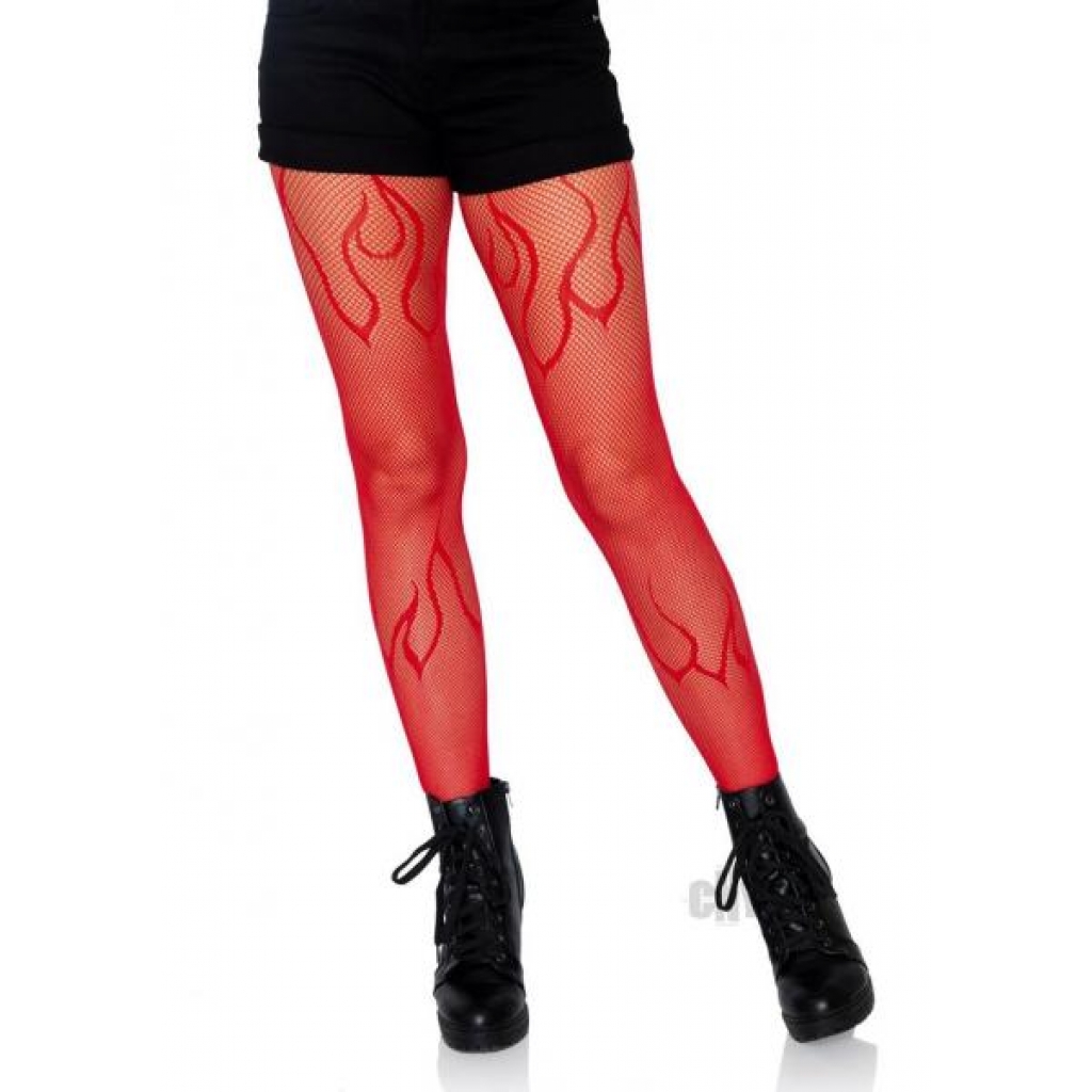 Flame Net Tights Os Red - Bodystockings, Pantyhose & Garters