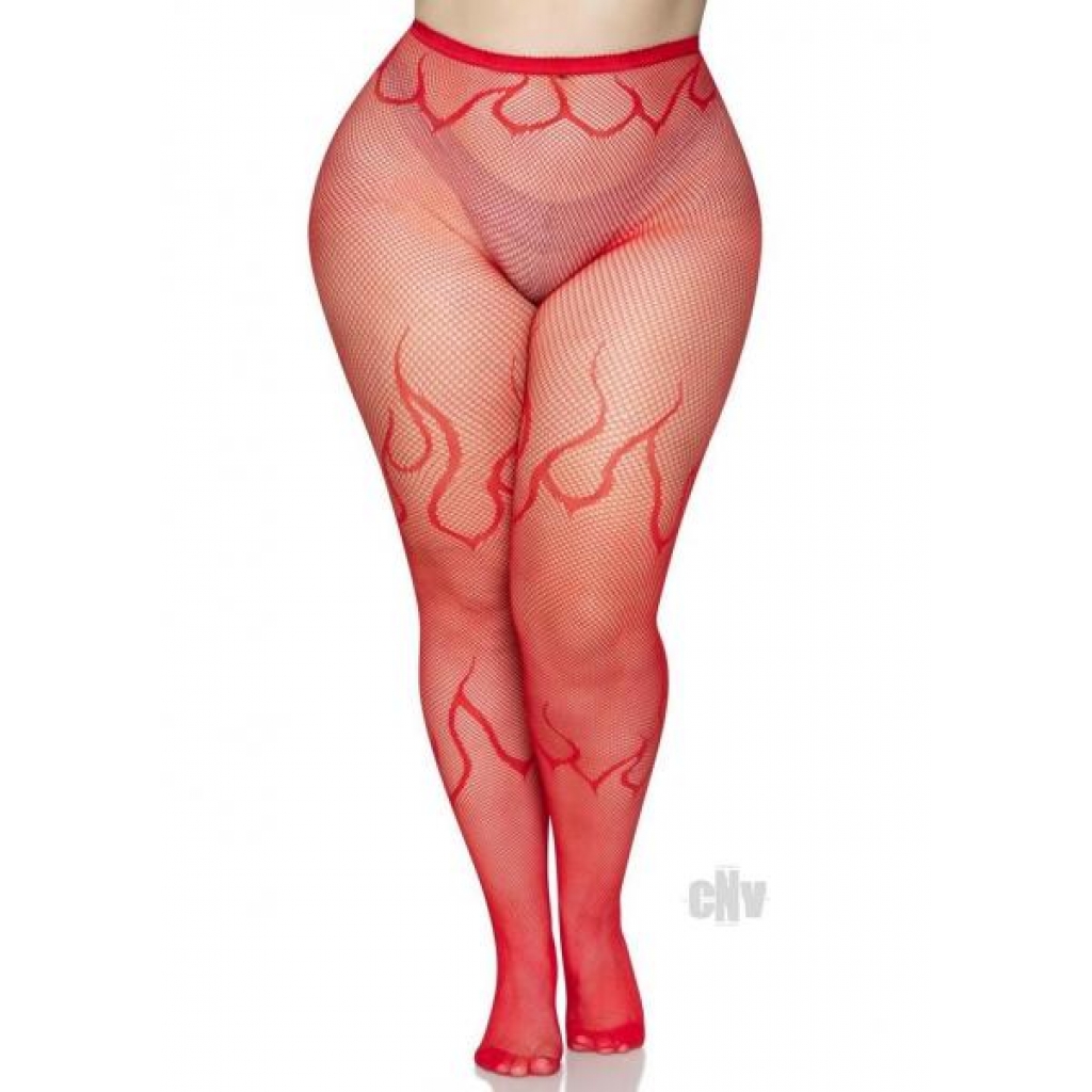 Flame Net Tights 1x/2x Red - Bodystockings, Pantyhose & Garters