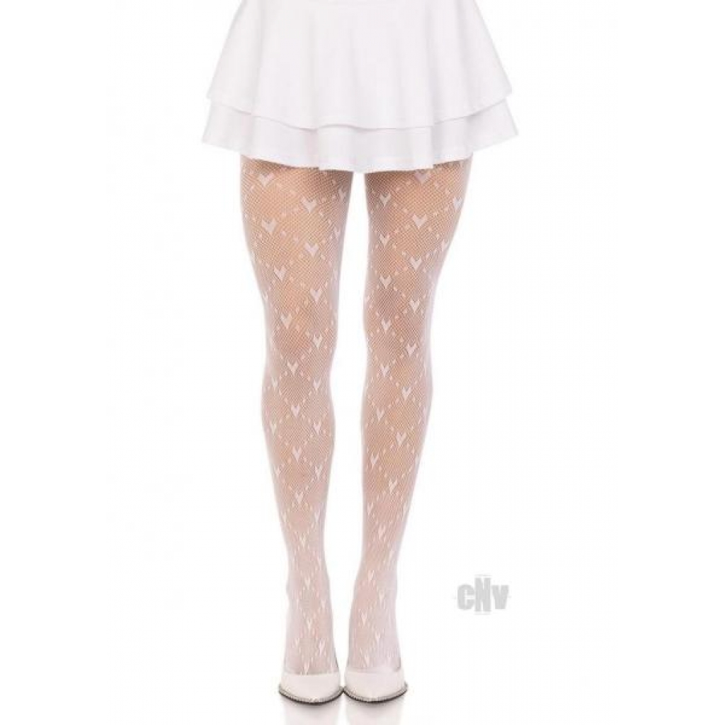 Love Struck Heart Net Tights Os Wht - Bodystockings, Pantyhose & Garters