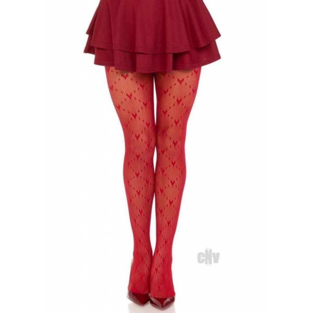 Love Struck Heart Net Tights Os Red - Bodystockings, Pantyhose & Garters