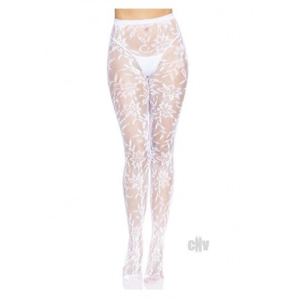 Seamless Chantilly Floral Tights Os Wht - Bodystockings, Pantyhose & Garters