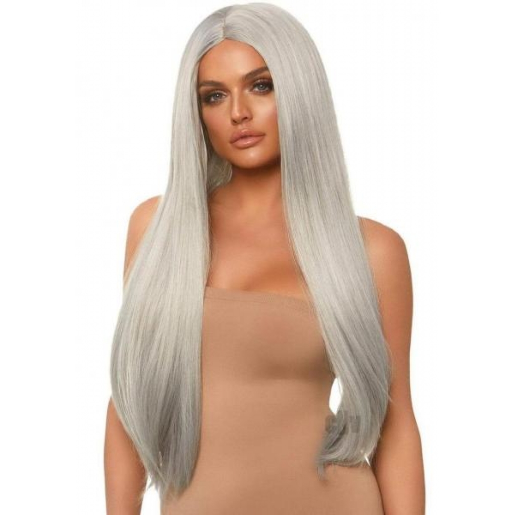 Long Straight Center Part Wig - Grey