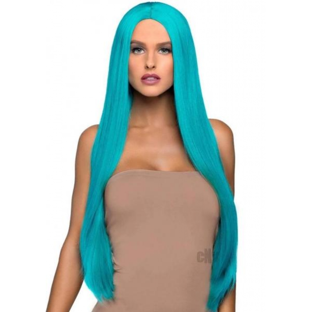 Long Straight Center Part Wig - Turquoise