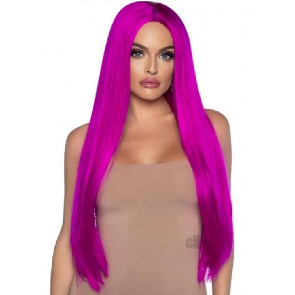 Long Straight Center Part Wig - O/S Raspberry