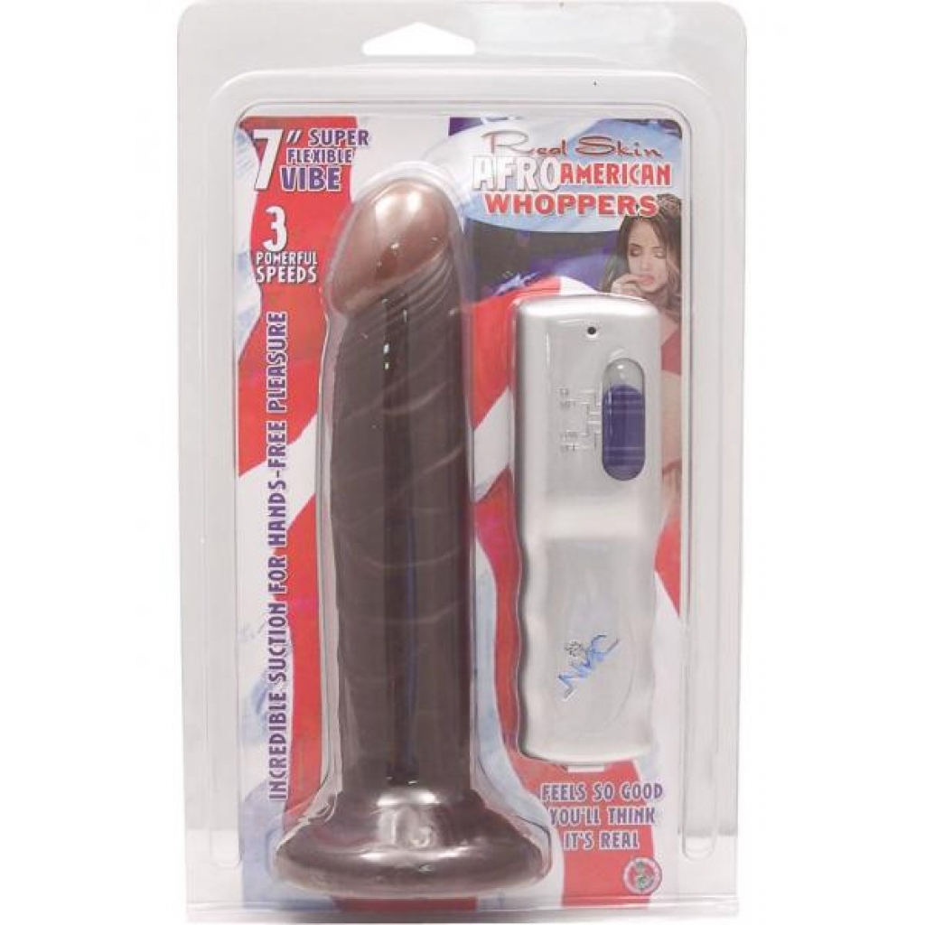 Real Skin Afro American Whoppers Vibrating Dong 7 Inch Brown - Realistic