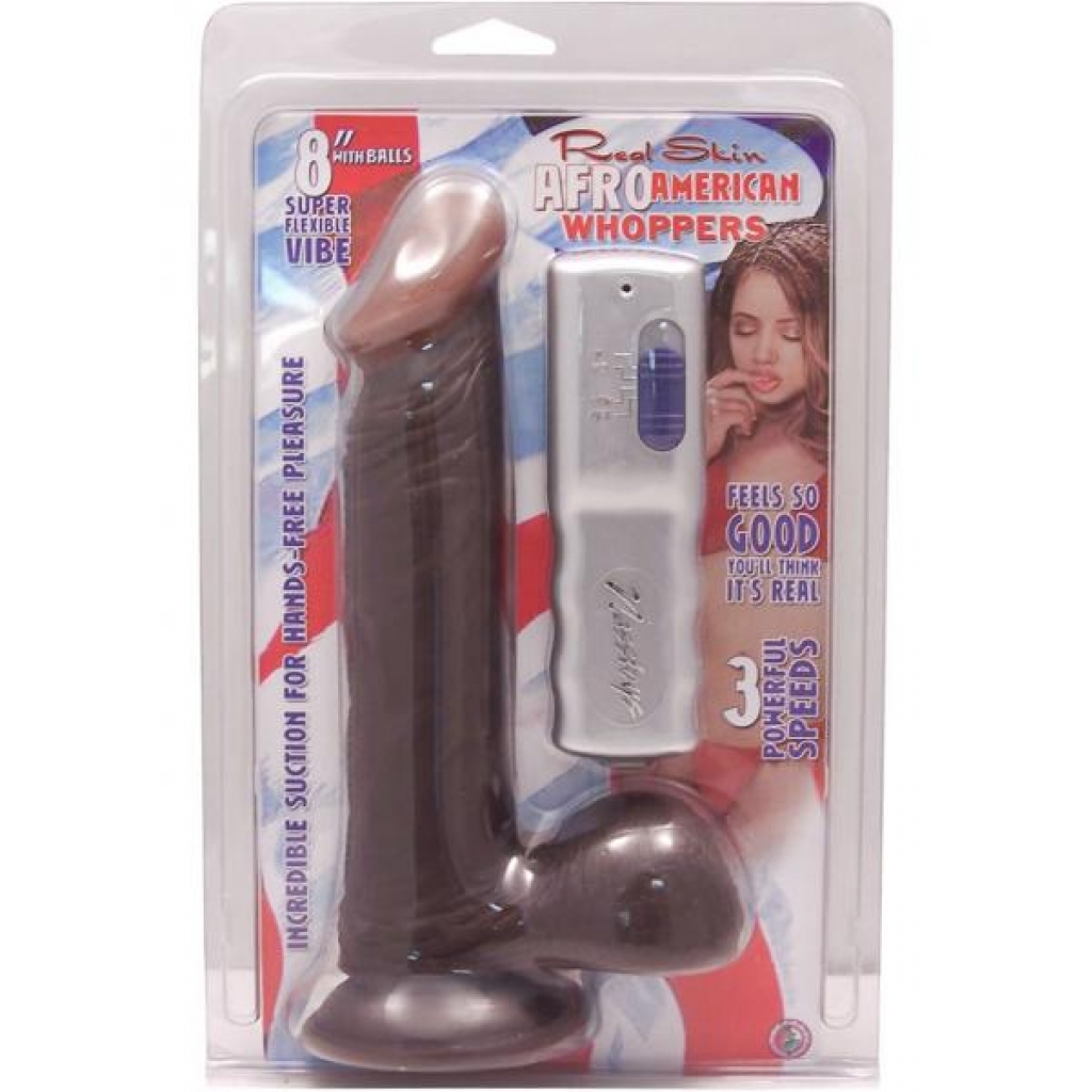 Real Skin Afro American Whoppers Vibrating Dong With Balls 8 Inch Brown - Realistic