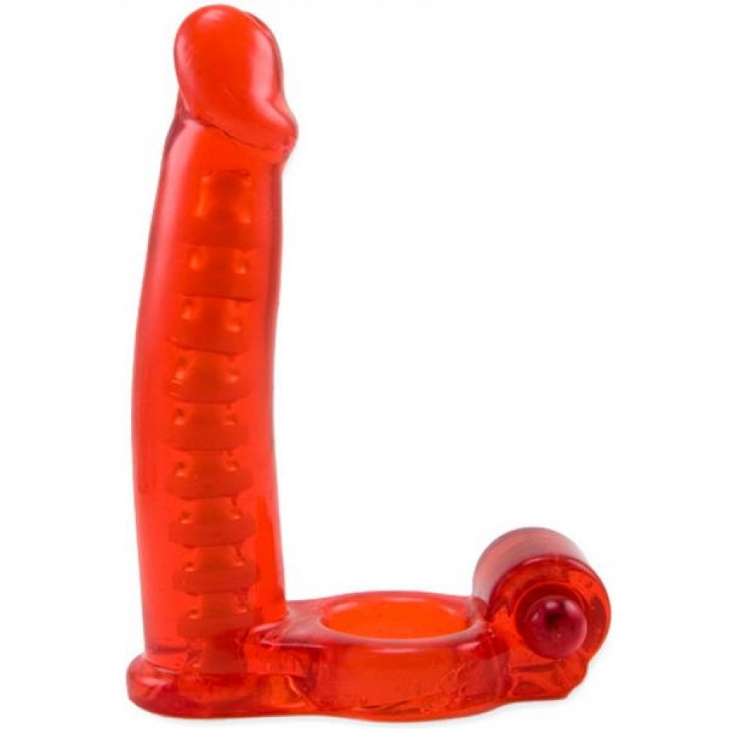 Double Penetrator Cock Ring With Bendable Dildo Red - Double Penetration Penis Rings