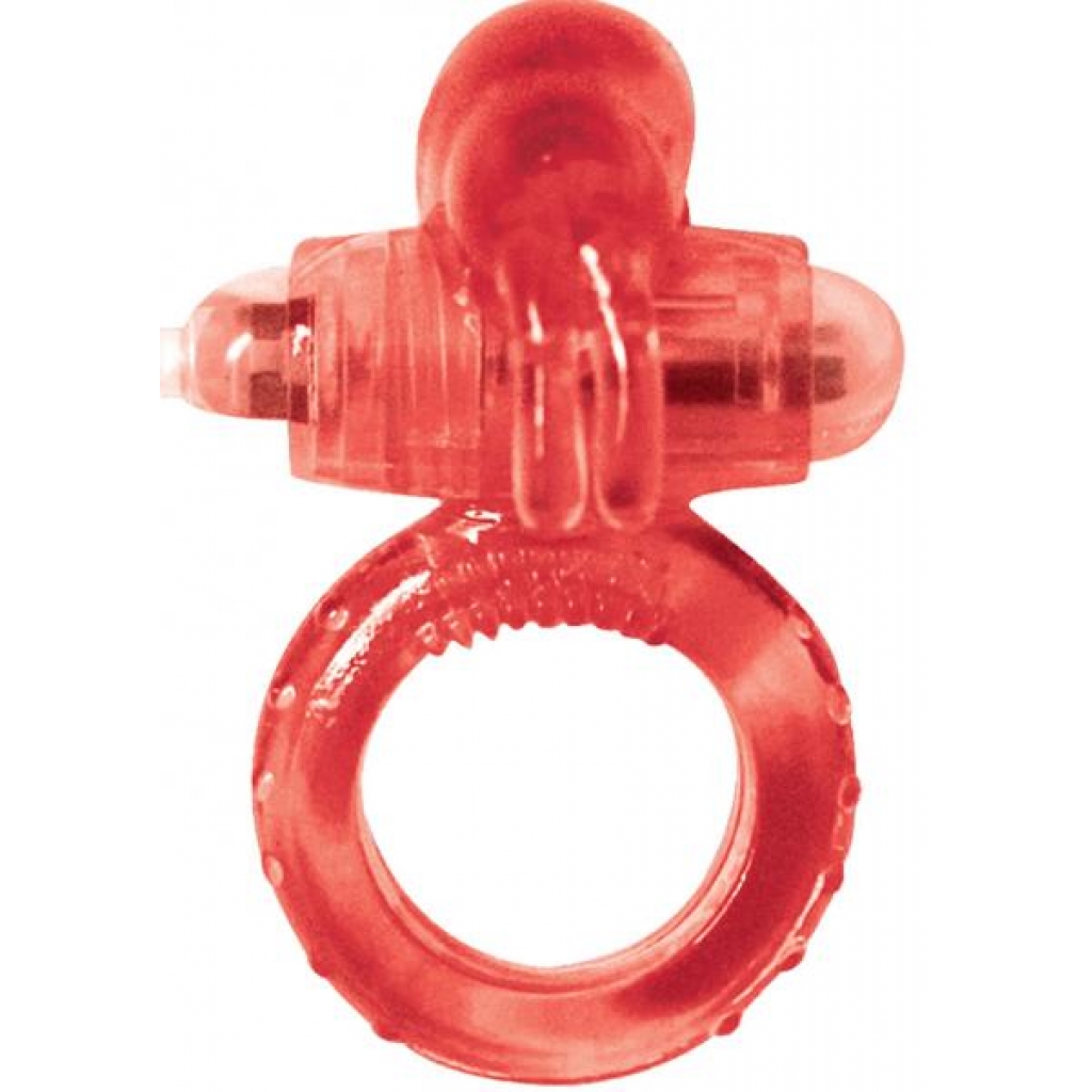 Clit Buddy 2 Rockin Rabbit Cock Ring Red - Couples Vibrating Penis Rings