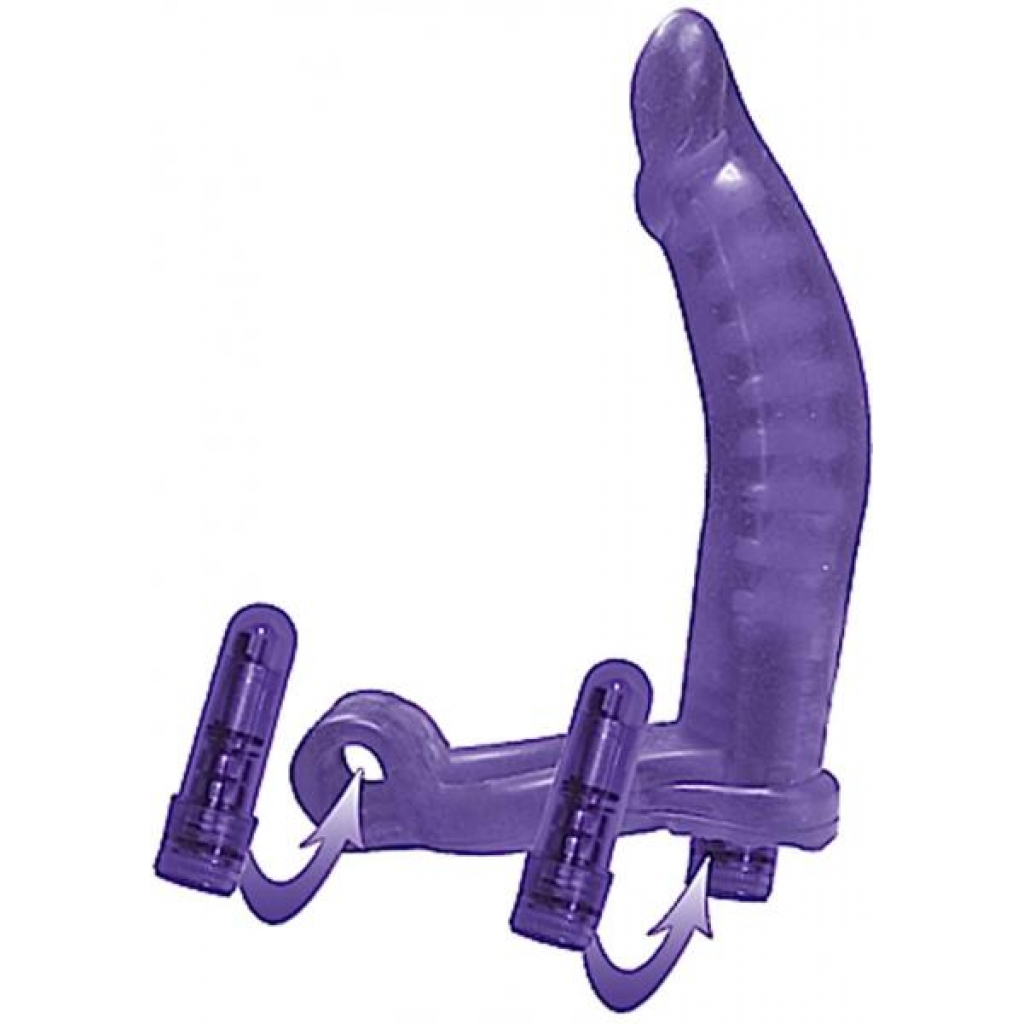 Double Penetrator Cockring With 2 Variable Speed Wireless Bullets Purple - Double Penetration Penis Rings