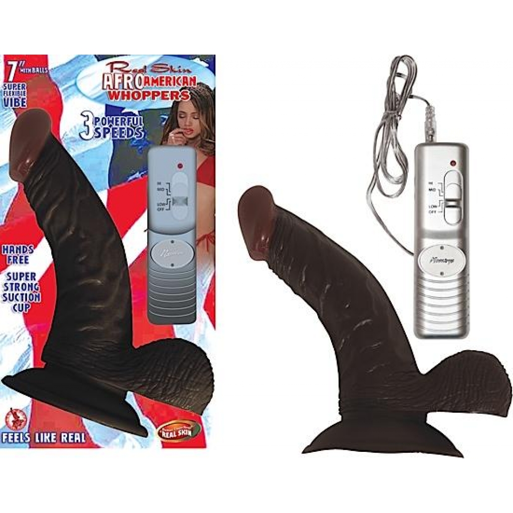 Afro American Whoppers Vibrating Dong, Balls 7 inches Brown - Realistic