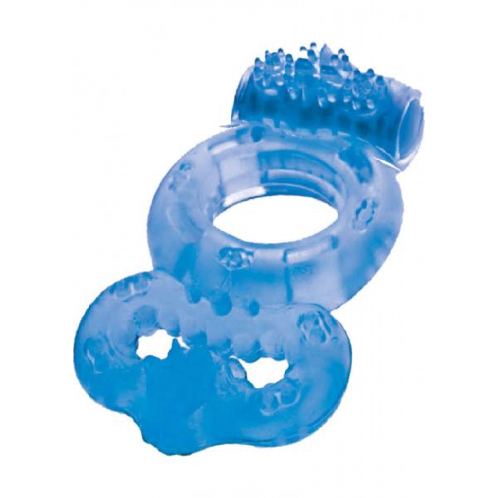 The Macho Double Ring Clitoral And Testicular Stimulation Vibrating Cockring Waterproof Blue - Couples Vibrating Penis Rings