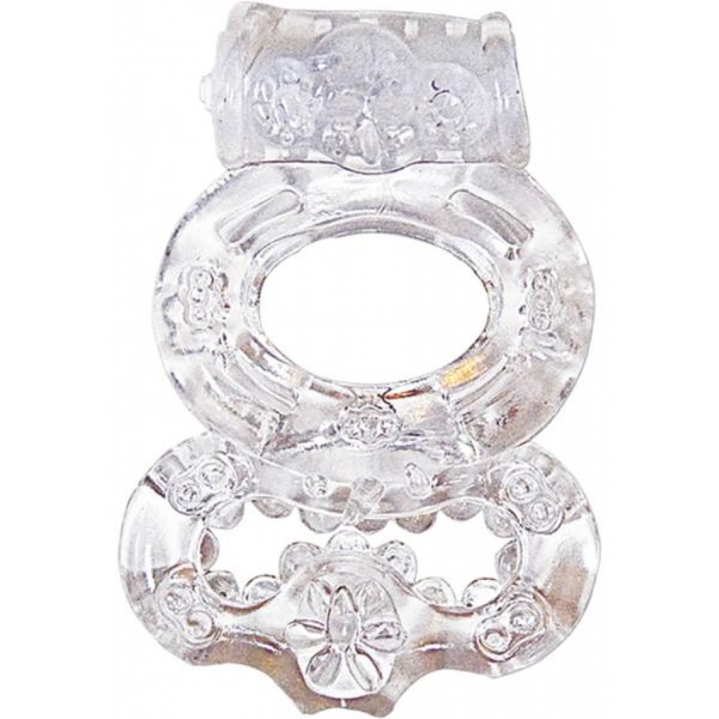 The Macho Crystal Collection Double Ring Clear - Couples Vibrating Penis Rings