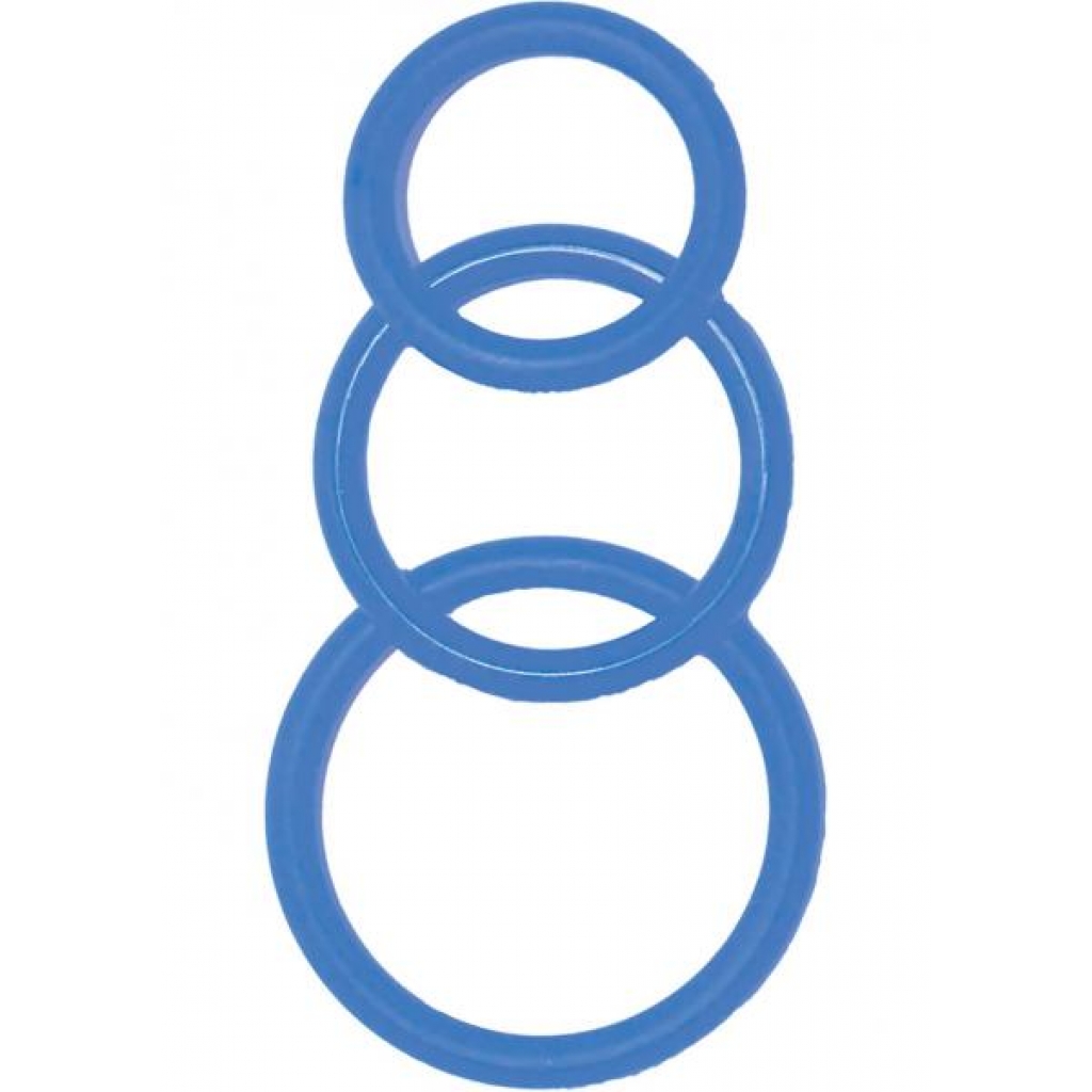 Super Silicone Cockrings - 3 Sizes - Blue - Cock Ring Trios