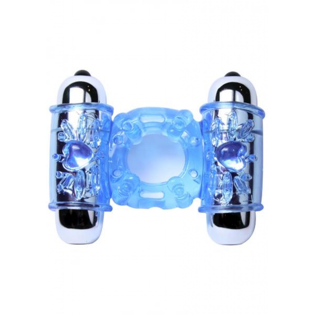 Hero Dual Mega Love Bullet Blue - Couples Vibrating Penis Rings