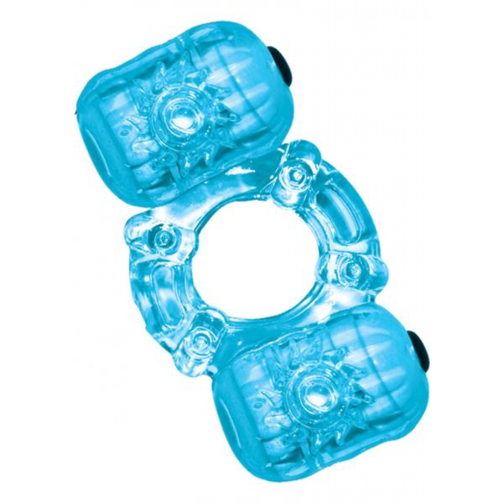 Hero Double Pleaser Teaser Cock Ring Waterproof Blue - Couples Vibrating Penis Rings