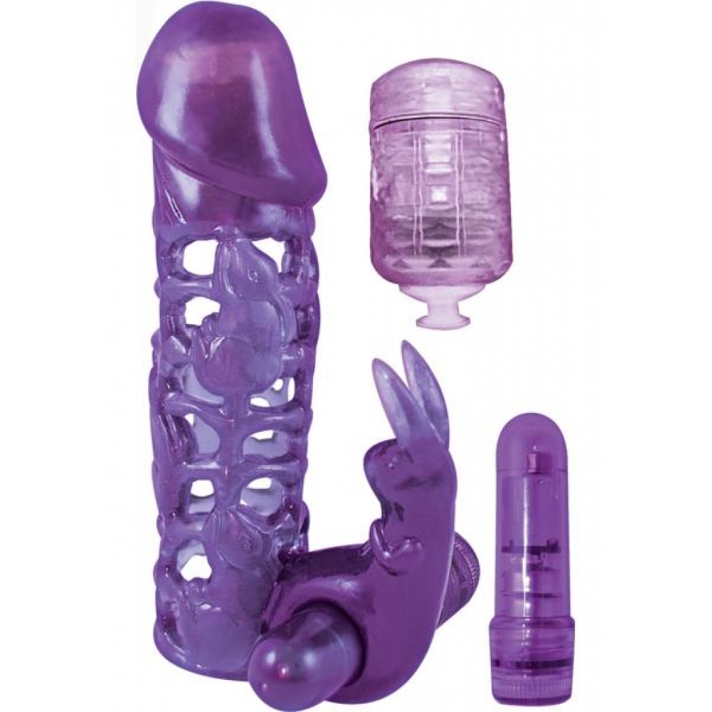 Clit Tickler Penis Extender Vibrating Sleeve Purple - Penis Extensions