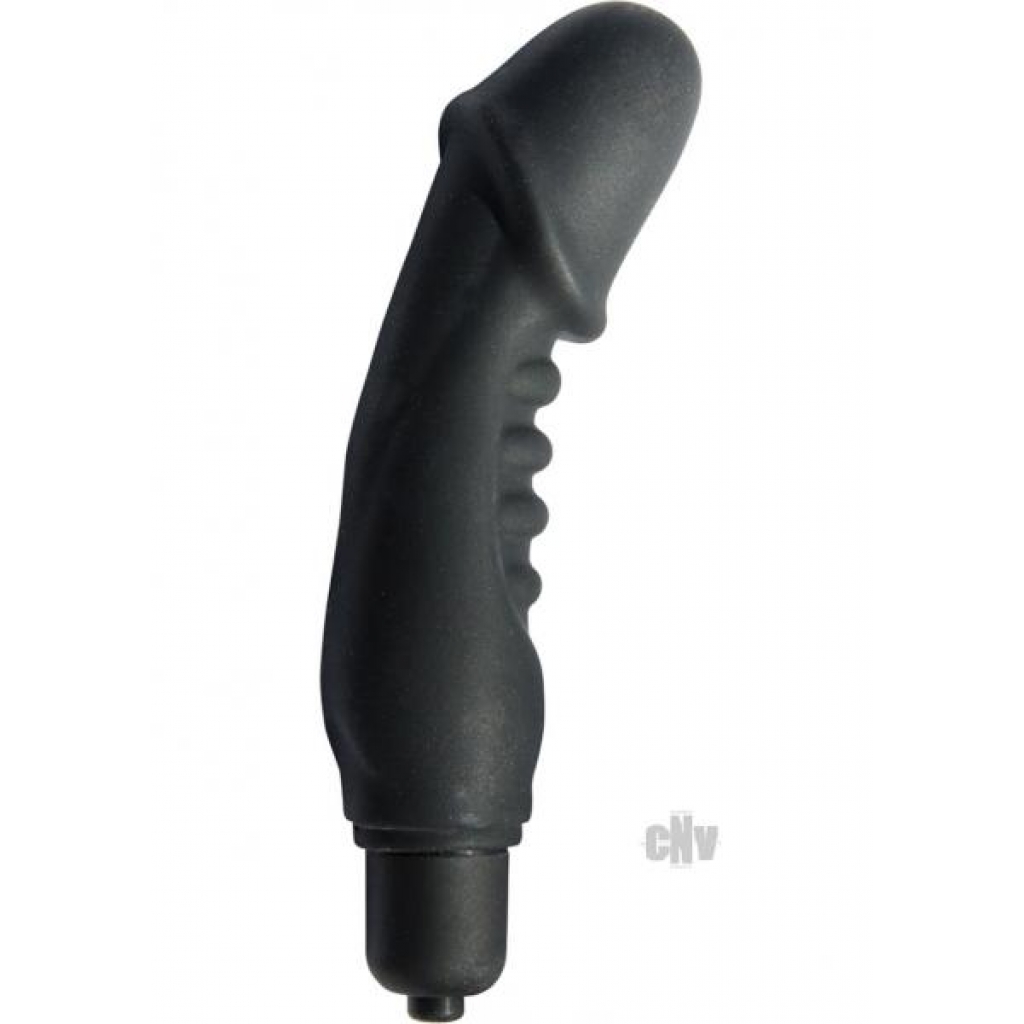 Silicone Ribbed Vibrating Penis Black - Realistic